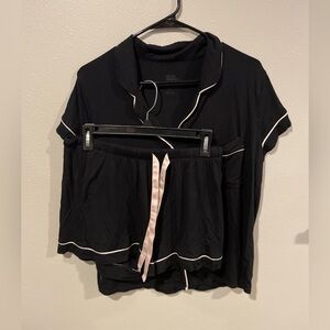 Stars Above Black Pajama Set with Pink Trim